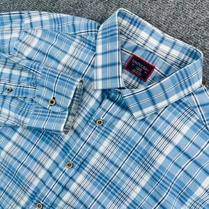 UNTUCKit Mens Large Slim Fit Blue White Plaid Cotton Long Sleeve Button Up Shirt